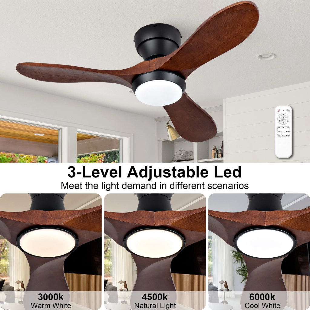 Ventilatore da soffitto da 36 pollici con luce LED regolabile e telecomando, nero e noce scuro