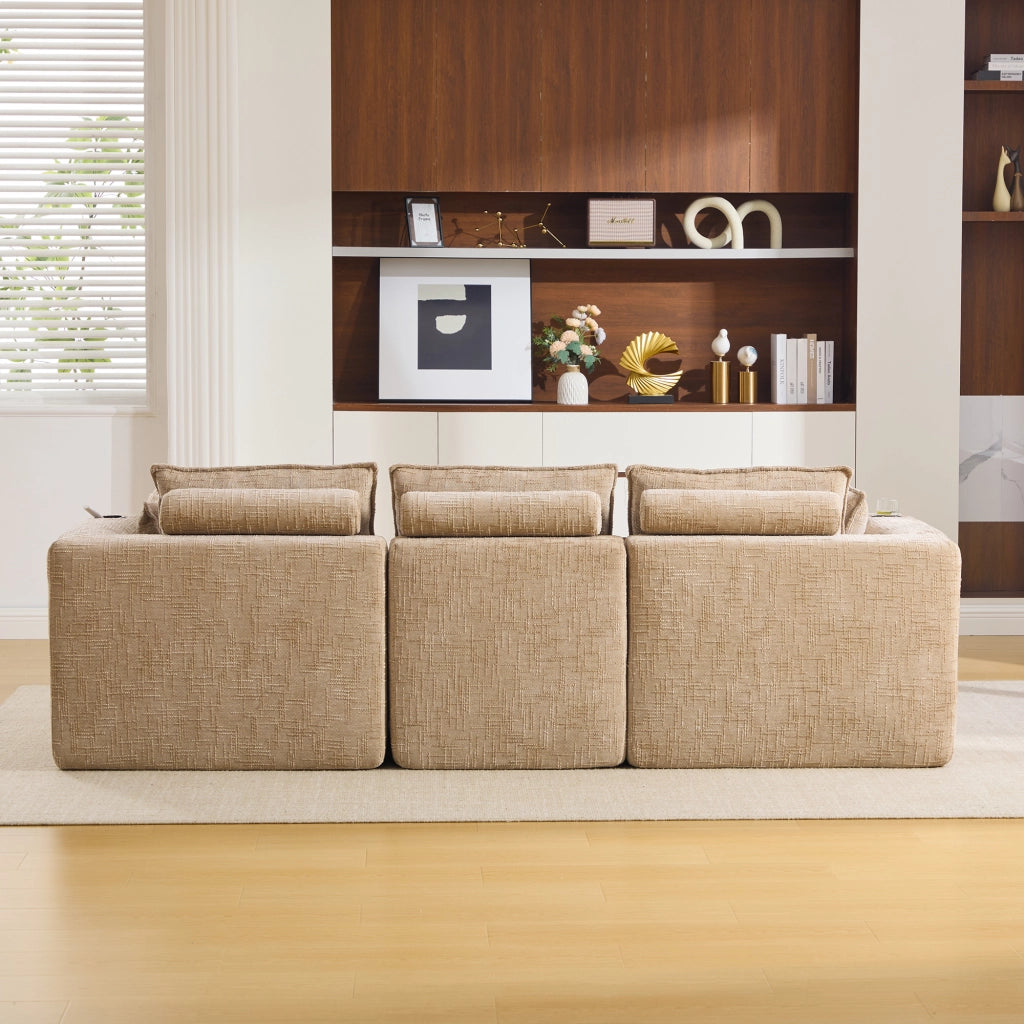 Divano 3 Posti con Poggiapiedi e Cuscini ¨C MINIMAL ¨C Chenille Kaki