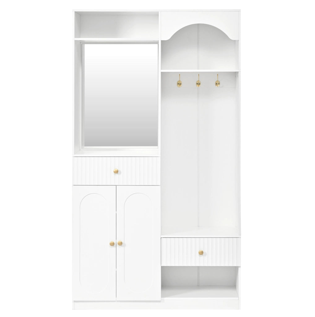 Guardaroba da ingresso bianco con specchio, panca e LED