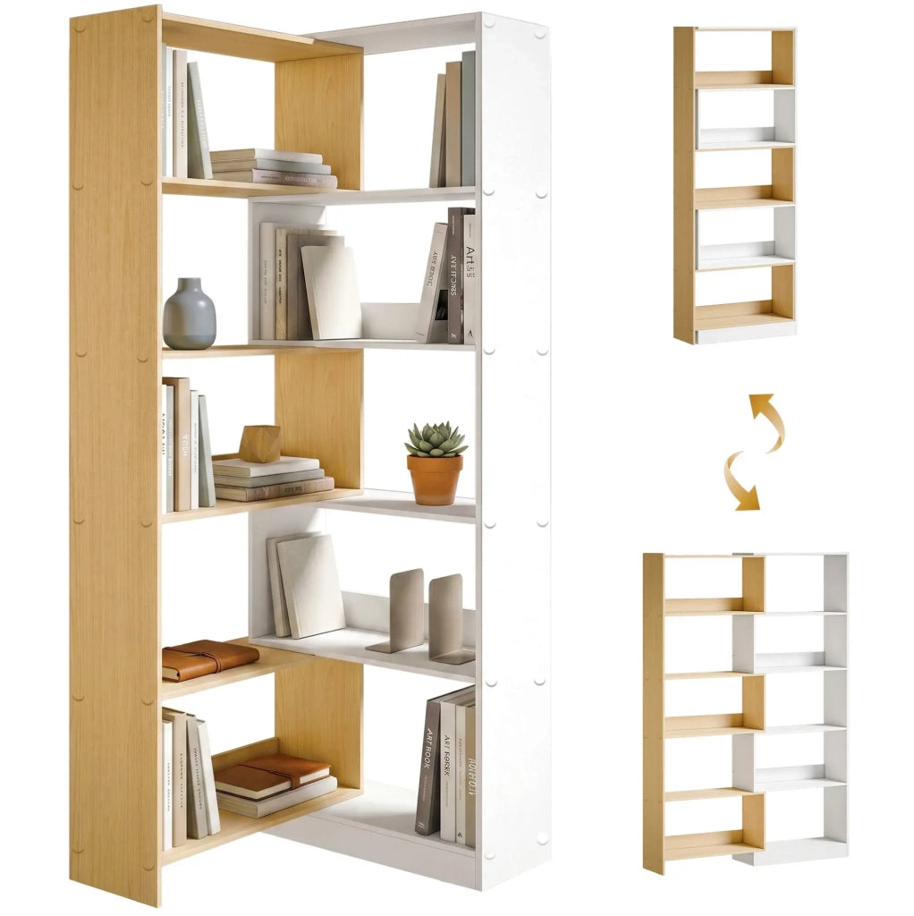 Libreria modulare a 5 ripiani rovere e bianco