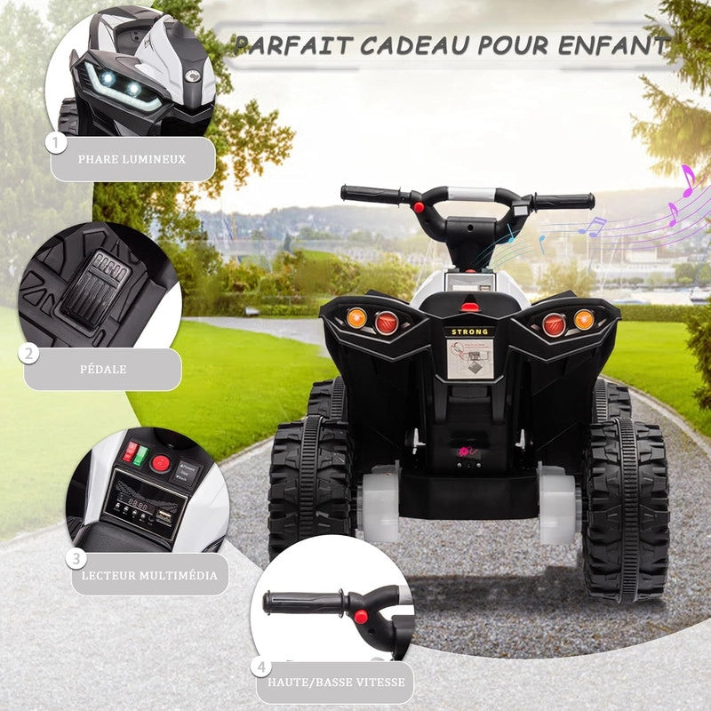 Quad Elettrico per Bambini 12V ATV con Ruote EVA; Telecomando; Sospensioni; Bluetooth e Fari LED