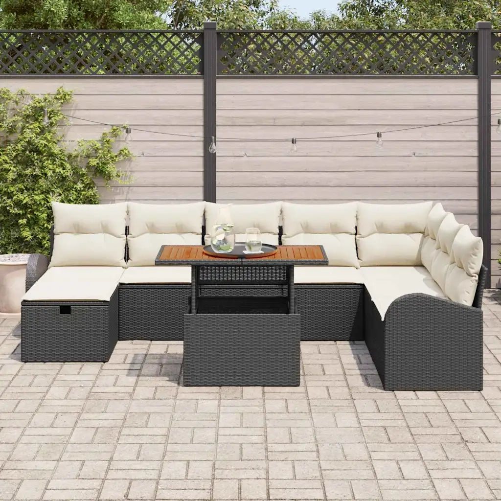 Set Divano da Giardino 9 pcs Nero polyrattan