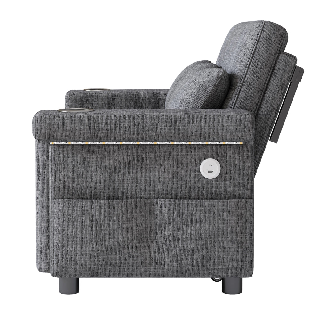 DIVANO LETTO 2 Posti 145 x 141,5 cm Chenille Grigio LED USB Type-C