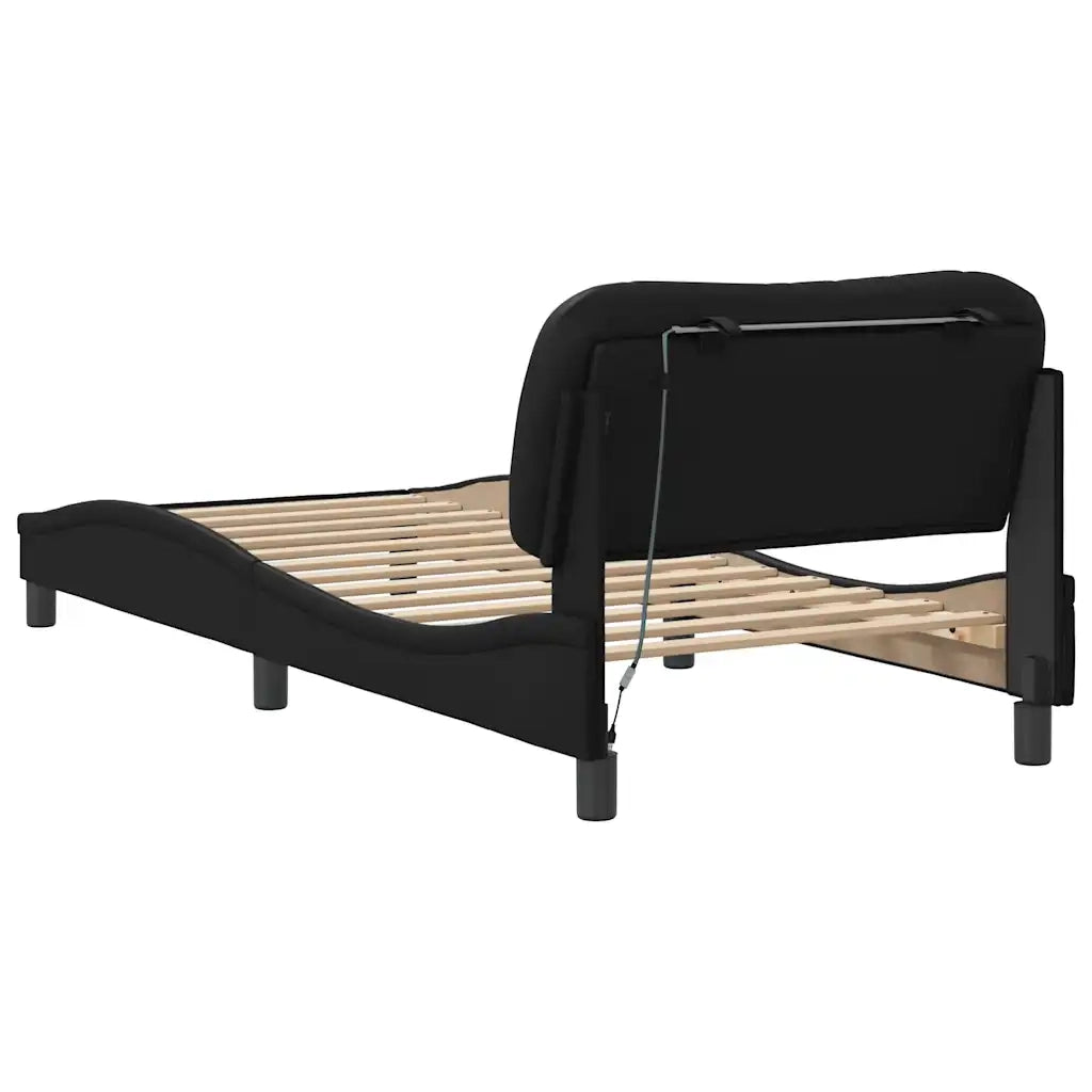 Letto singolo | Letto per adulti | Giroletto con LED senza Materasso Hvar Nero 80x200 cm