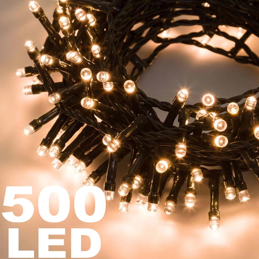 Catena Luminosa 500 Luci Led Lucciole Colore Bianco Caldo Con Controller Interno         