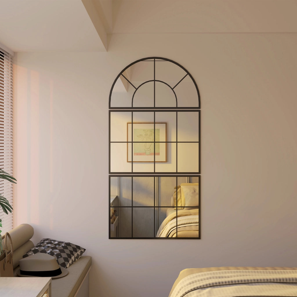 Specchio da parete stile finestra in metallo nero a 3 elementi 76 x 53 cm decorativo e robusto per soggiorno camera da letto