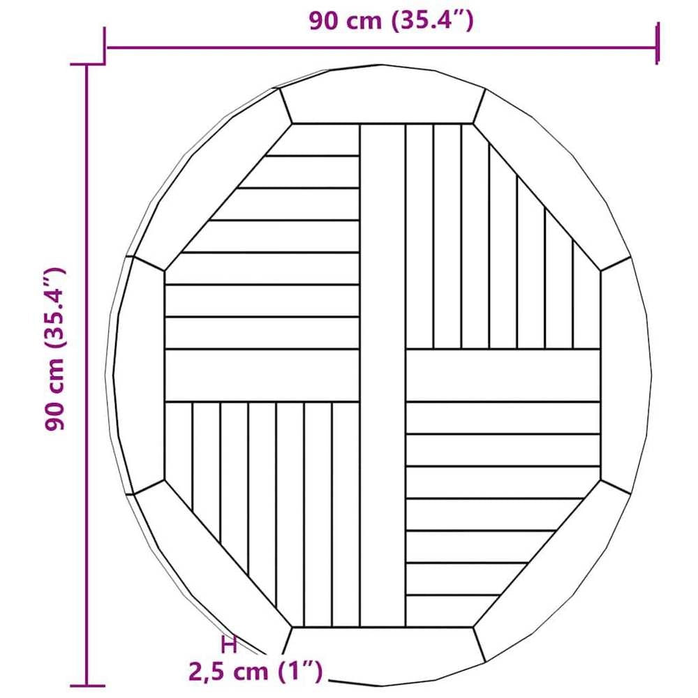 Tabletop Solid Teak Wood, Round, 2.5 Cm Thick, 90 Cm Diameter