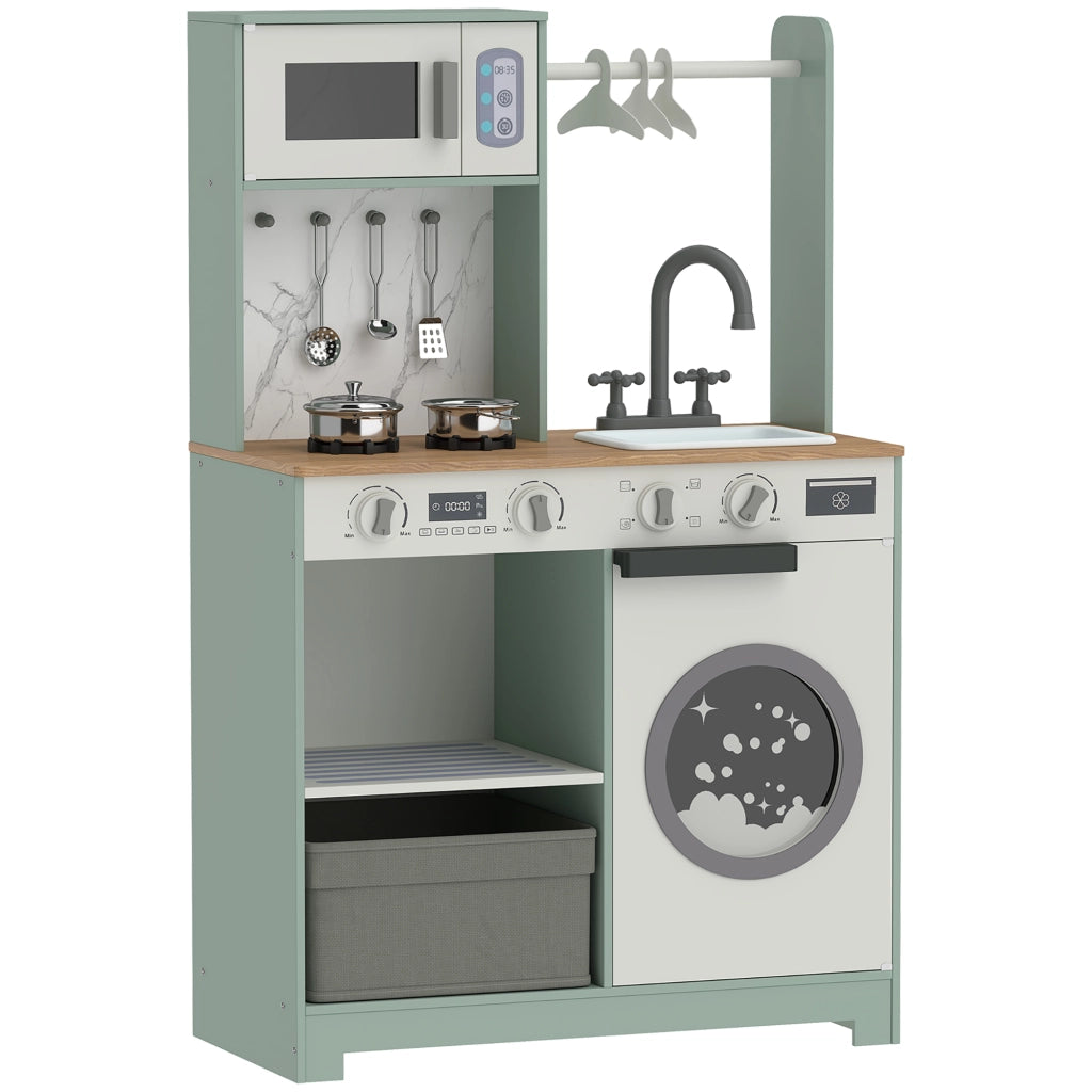 Cucina Giocattolo per Bambini Gioco d'Imitazione con Lavello Microonde e 5 Accessori Verde Pratico per Casa
