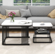 Set di 2 tavolini da salotto moderni in MDF effetto marmo; struttura in acciaio nero; bianco