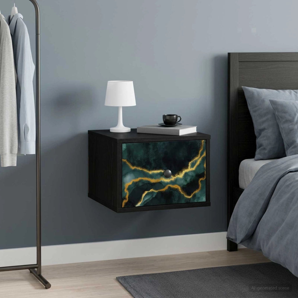 Mobiletto da comodino a parete WIJHE Rovere Nero 8007451
