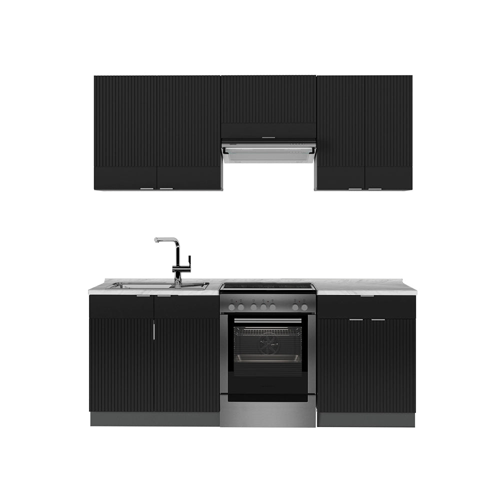 Cucina componibile Fame-Line Nero rigato/Antracite 200 cm, PL Marmo Vicco