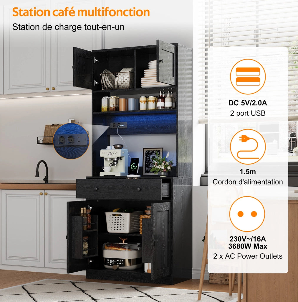 Mobile da cucina alti in MDF 180 cm con LED, prese integrate e grande cassetto