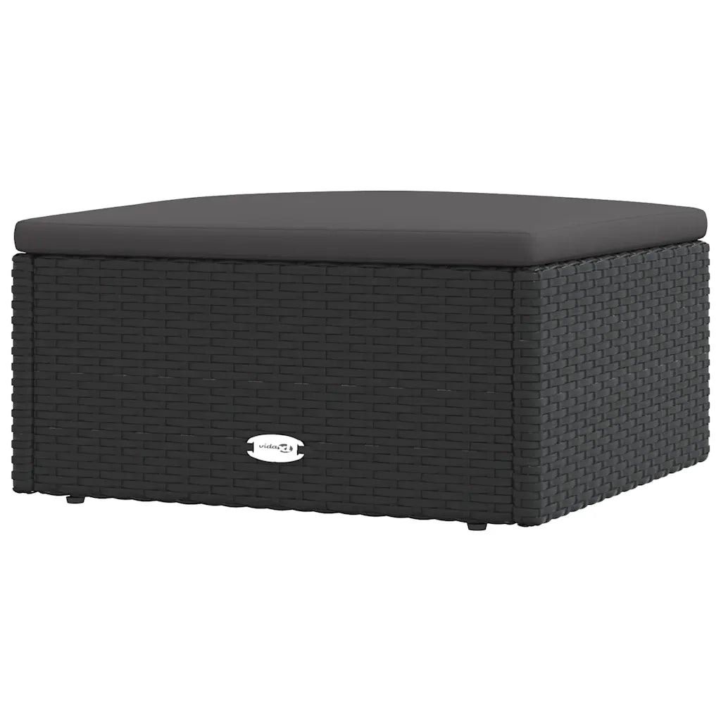 Poggiapiedi da Giardino con Cuscino in Polyrattan Nero CFW7270565