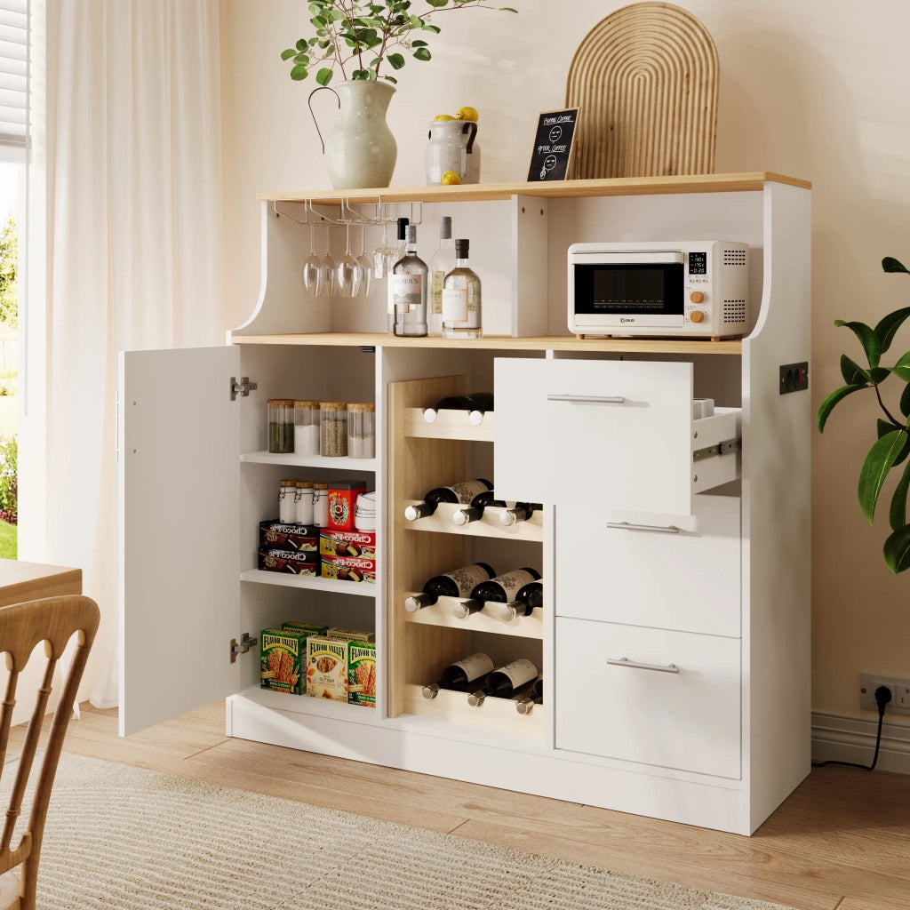 Sideboard Bar con LED, prese, portabicchieri e cantinetta, ampio spazio di archiviazione, ideale per ristorante e cucina