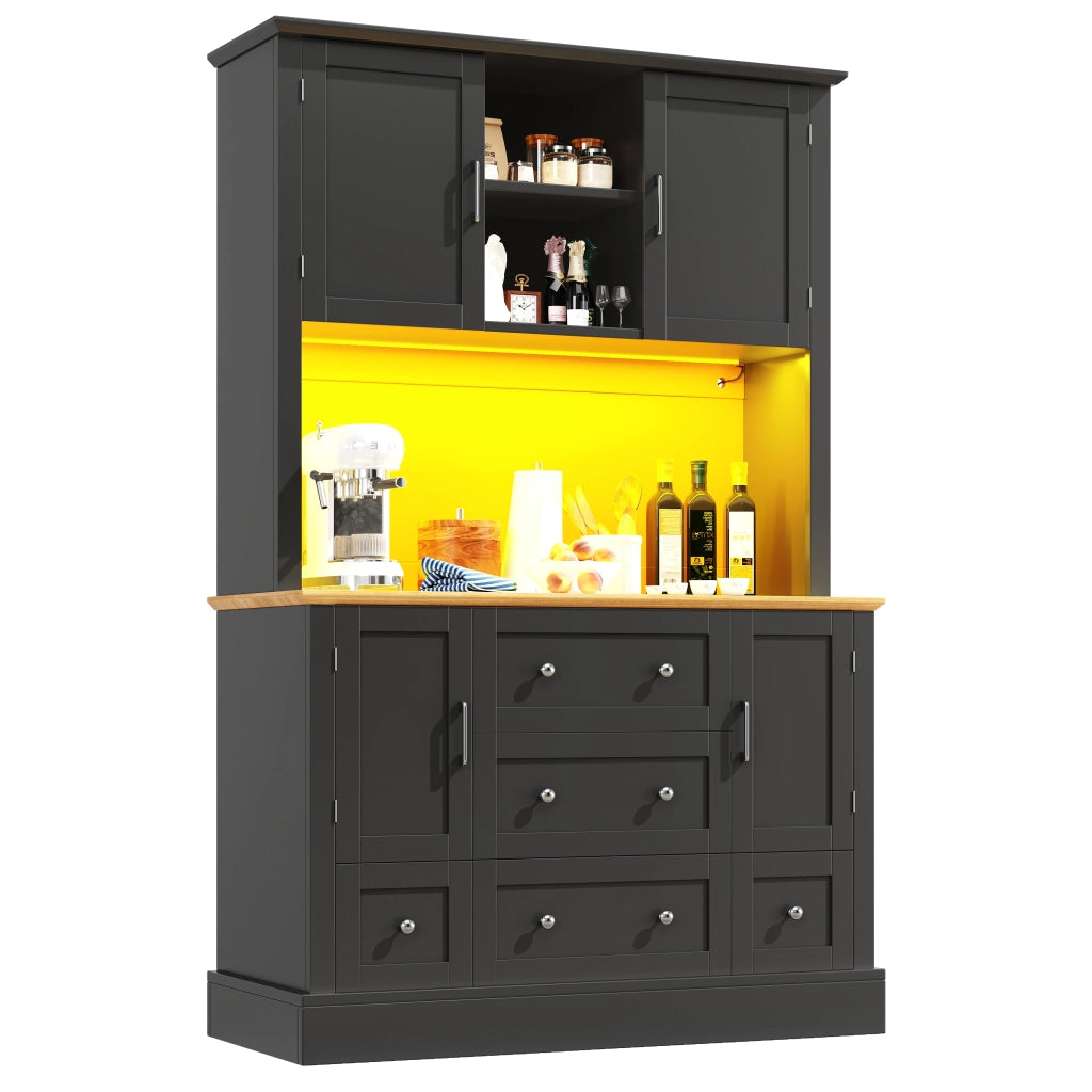 Mobile contenitore con LED e 3 cassetti, controllo tramite app, per soggiorno, in MDF nero moderno, 115 × 40 × 180 cm