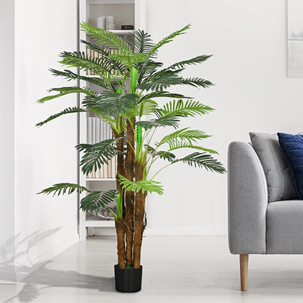 Palma Artificiale H 1,6 m Pianta Finta con Tronco e 36 Foglie Albero Decorativo con Vaso per Casa e Ufficio