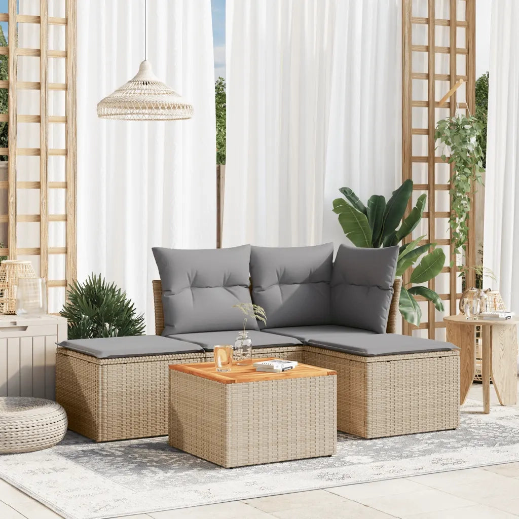 Set Divano da Giardino 5 pz con Cuscini Beige Misto Polyrattan