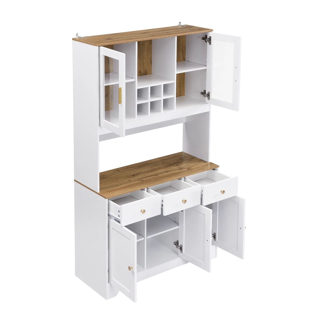 Credenza alta con 5 ante 3 cassetti e vani aperti in MDF bianco effetto legno 94.5 × 30 × 175.5 cm