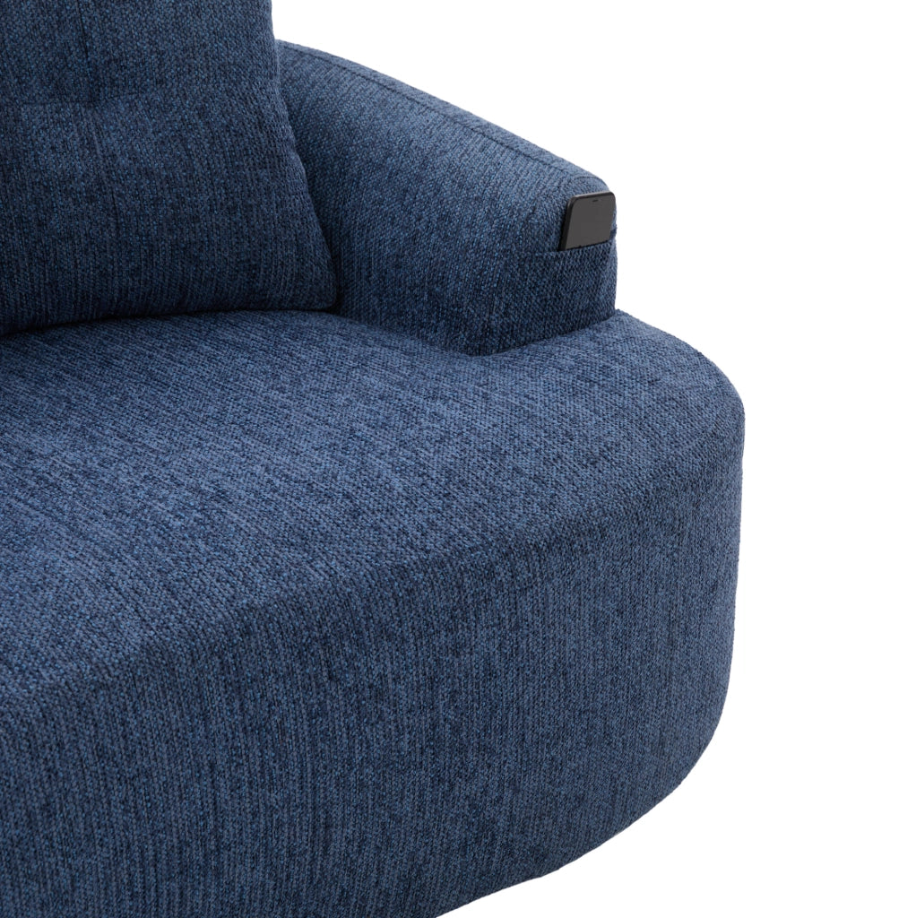 Divano due posti in chenille blu con design contemporaneo, senza molle, 164x92x60 cm