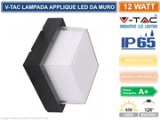 V-TAC VT-828 LAMPADA LED DA MURO 12W WALL LIGHT COLORE NERO FORMA QUADRATA - Colore Luce:Bianco Naturale