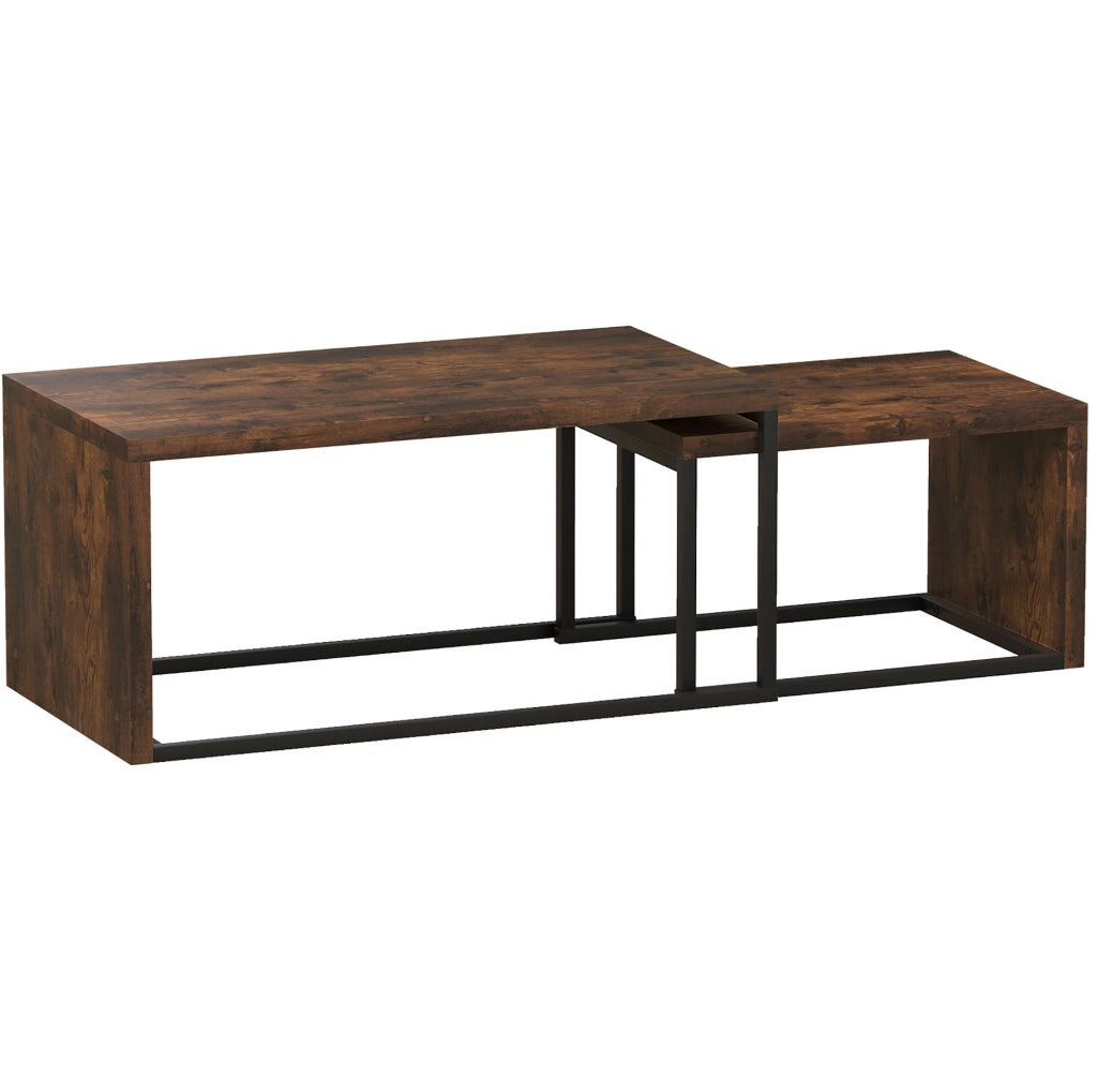Set di 2 tavolini da salotto impilabili 90 x 48 x 42 cm legno marrone, metallo