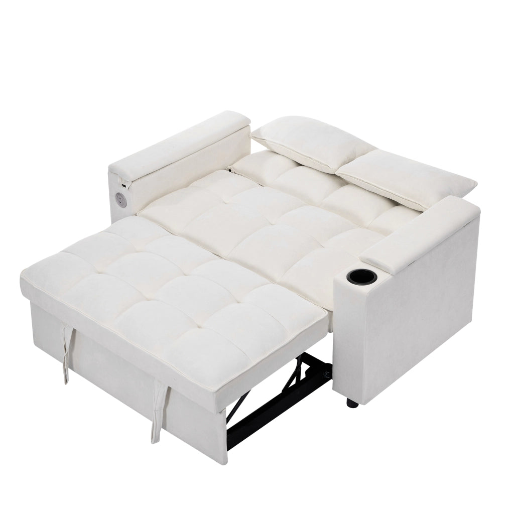 Divano Letto 3 in 1 Estraibile 2 Posti con Tavolo e Portabicchieri ¨C Xylo ¨C Beige