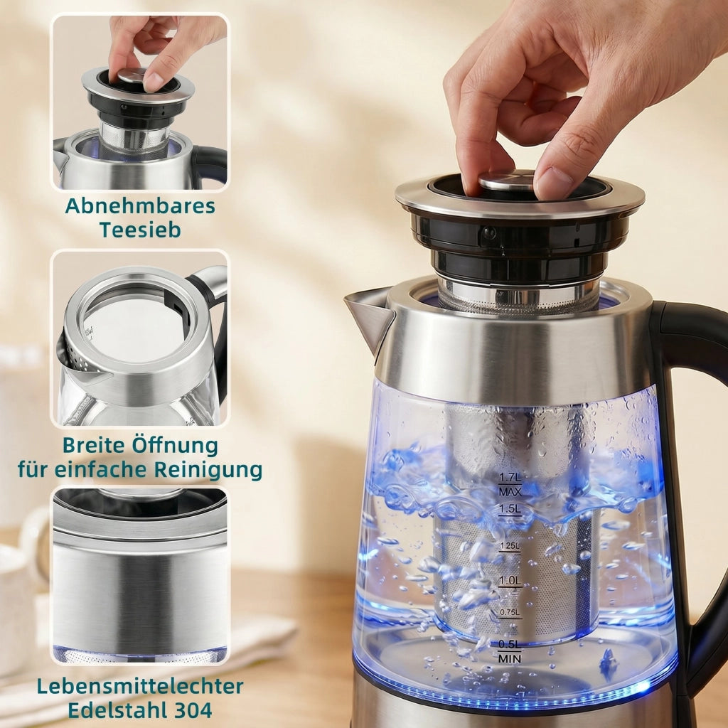 Bollitore elettrico 1,7L ¨C Xylo ¨C 2200W con termostato Strix, infusore t¨¨, mantieni caldo