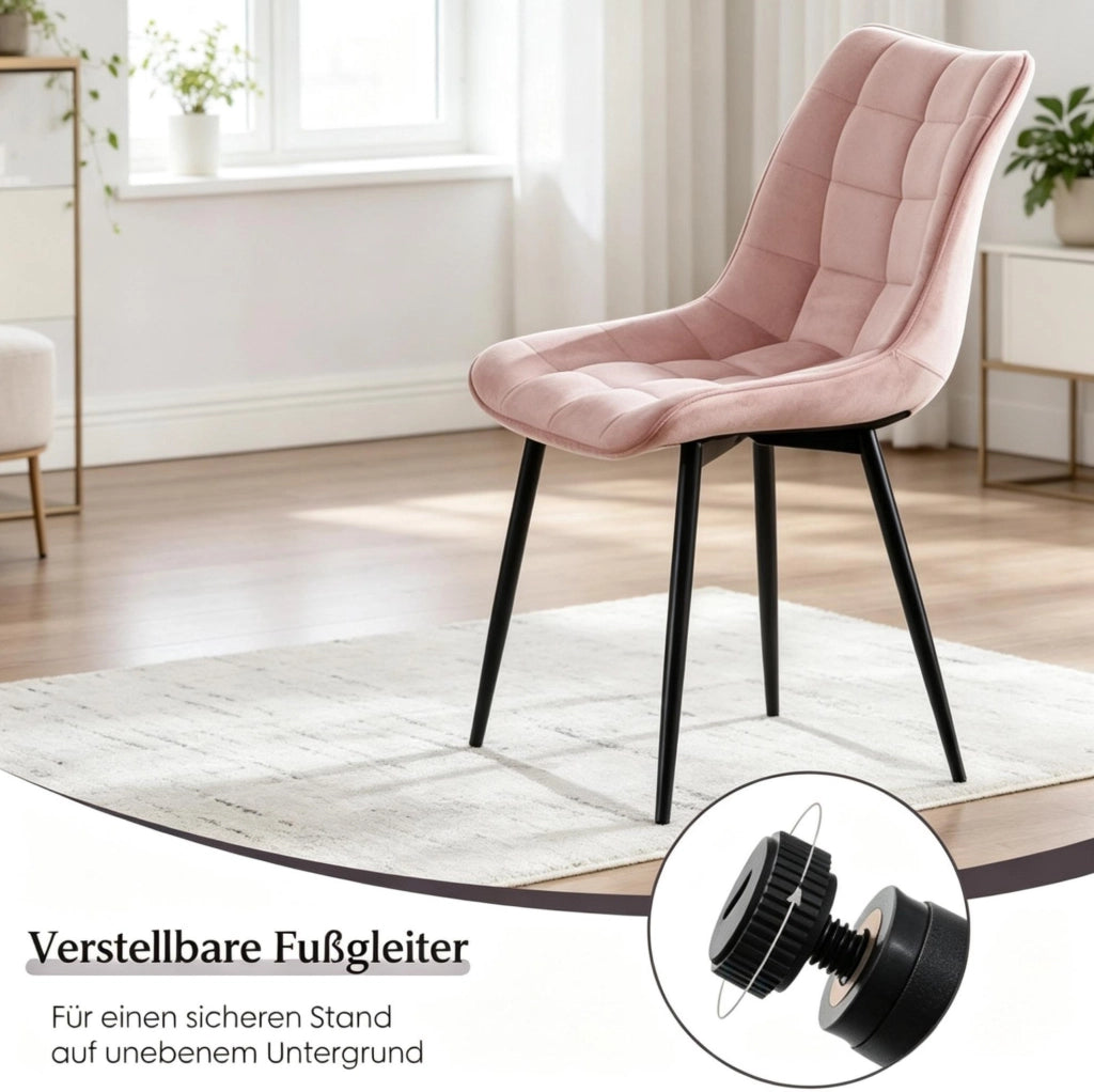 SEDIA Imbottita 46x39 cm in Velluto Rosa Set da 2