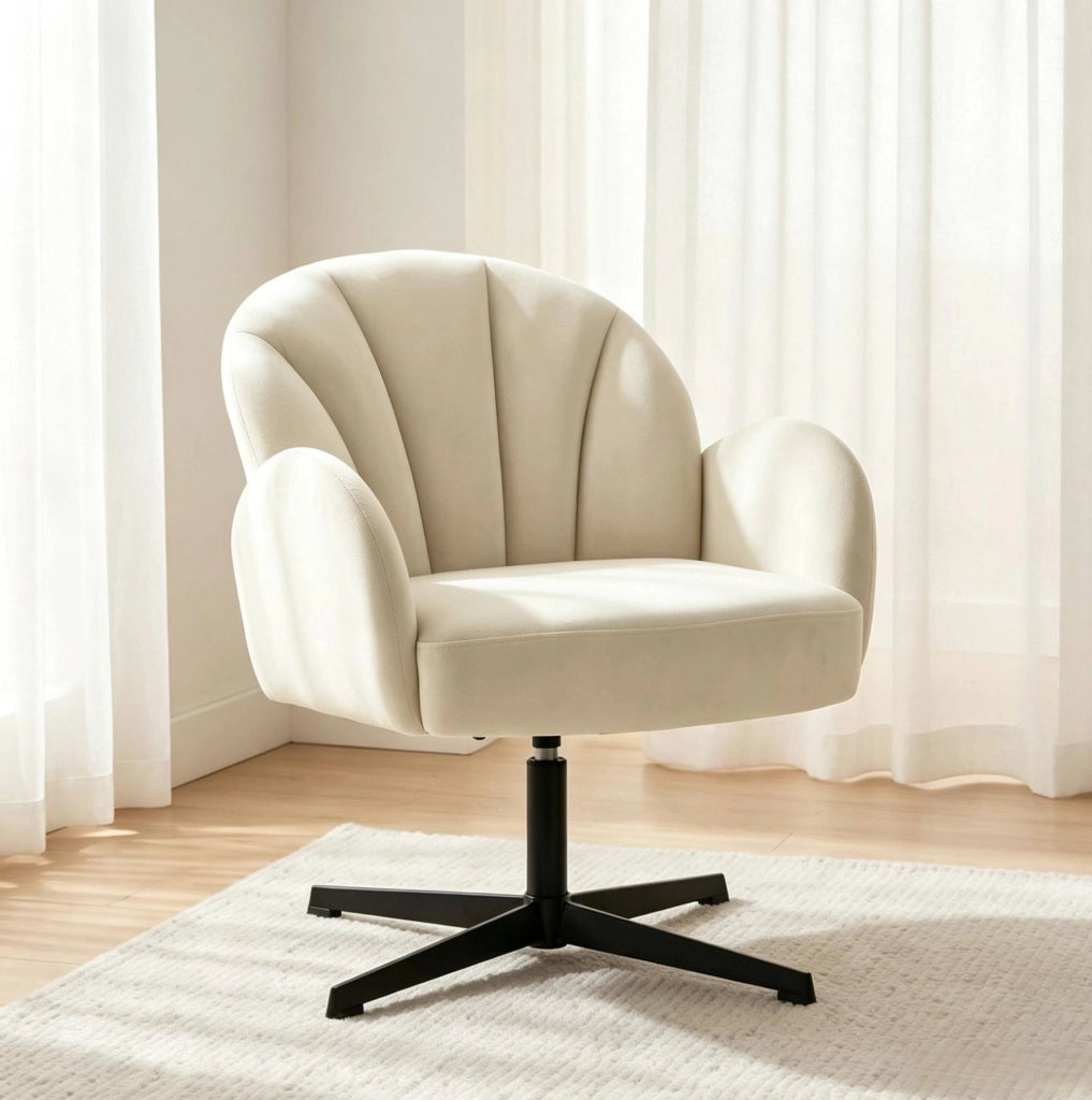 Poltrona girevole 360° in velluto beige e nero