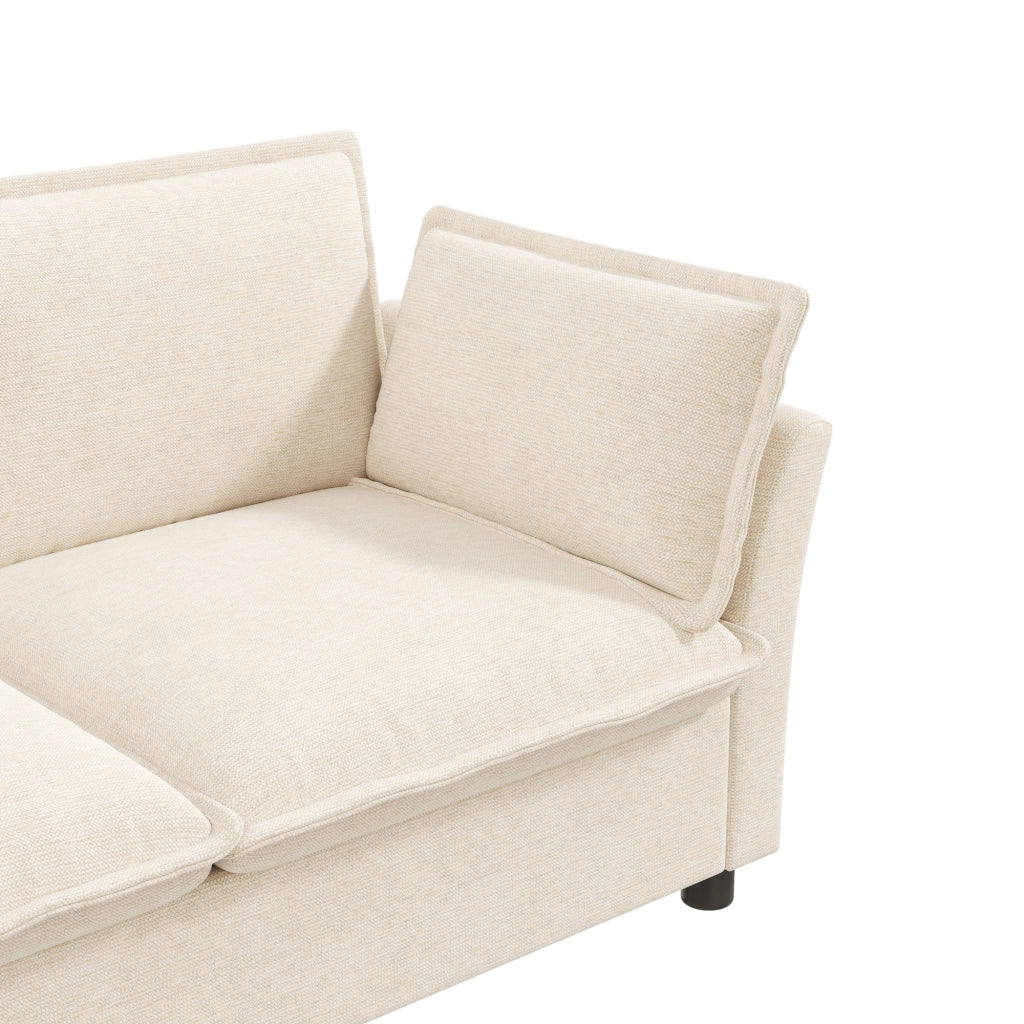 Poltrona con braccioli 90x81x87 cm in ciniglia beige con 2 cuscini rimovibili