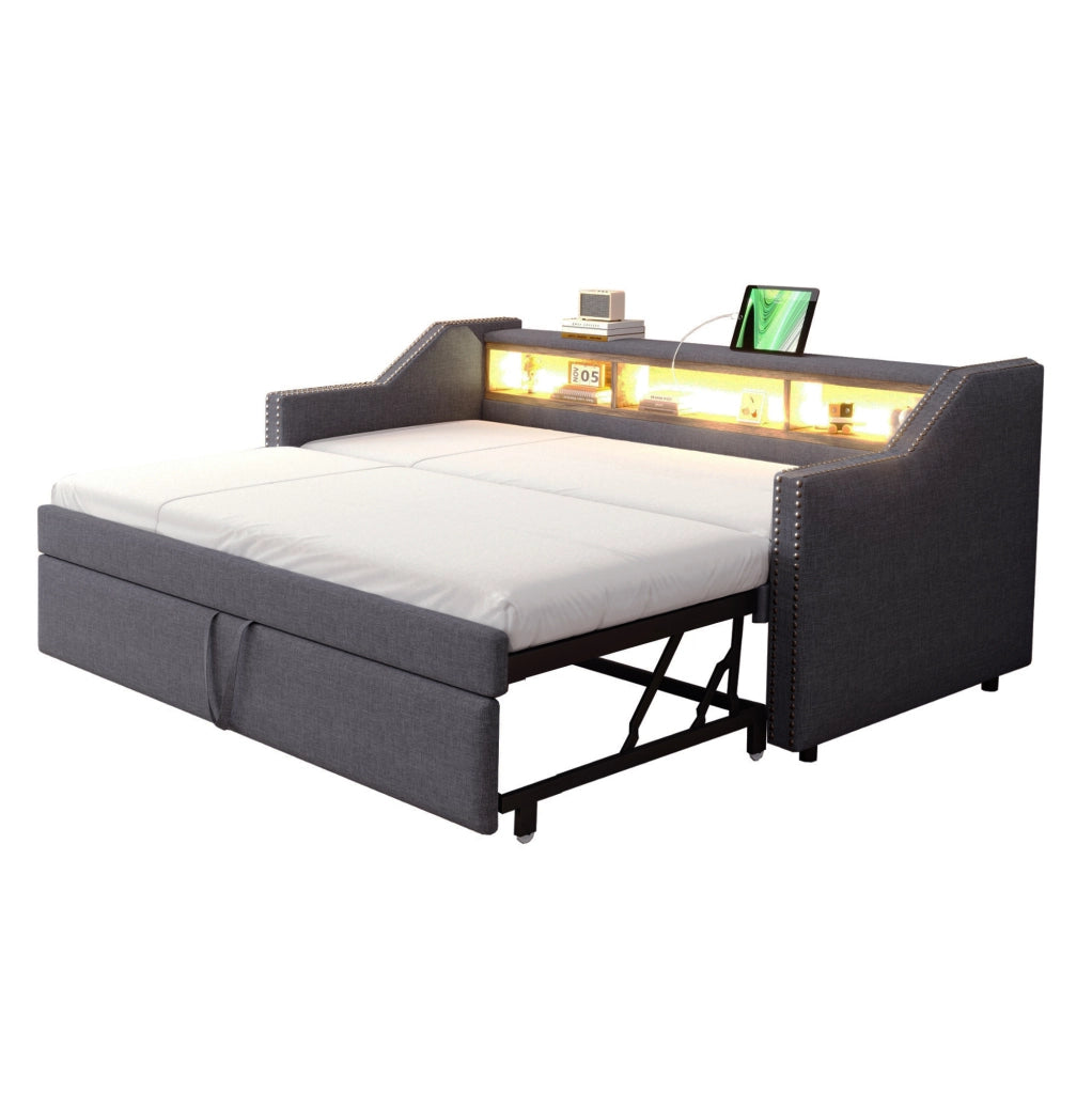 Letto imbottito estraibile con contenitore laterale e USB