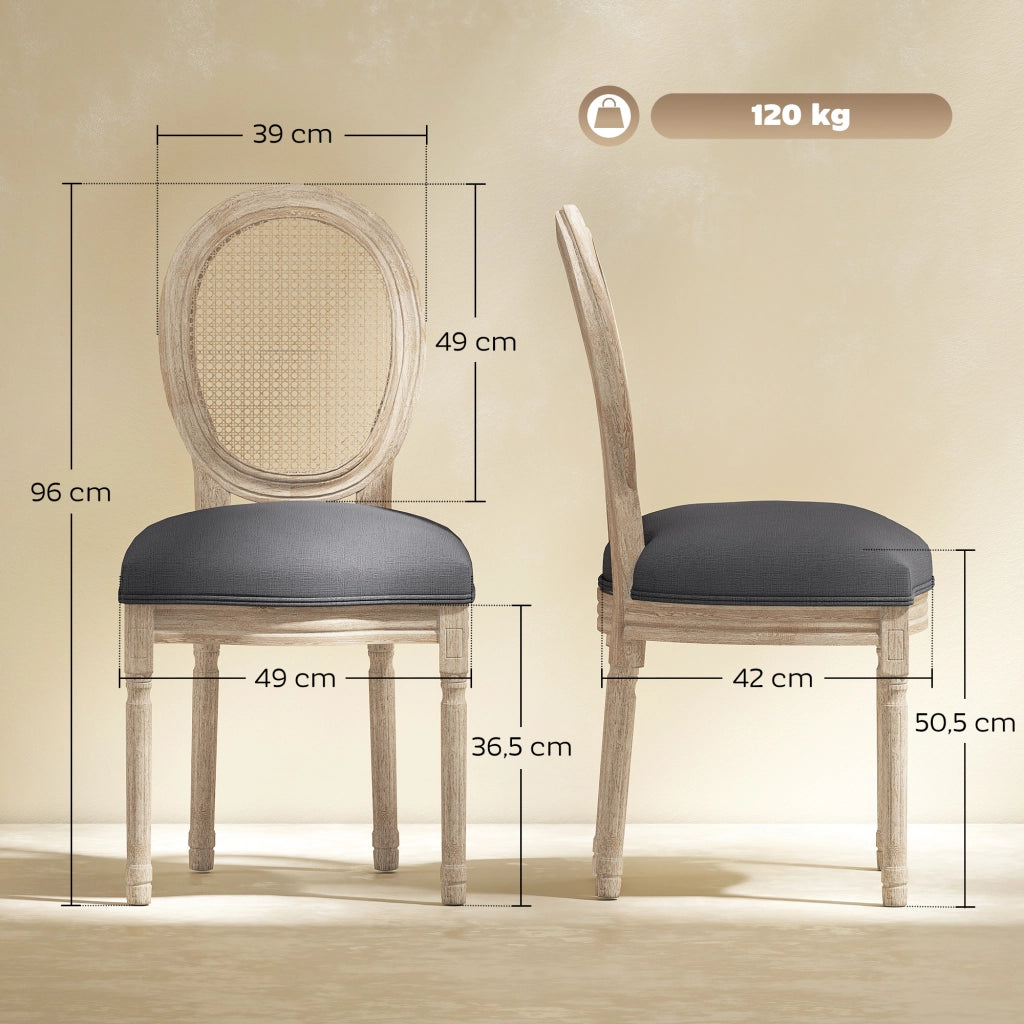 Sedia da pranzo ¨C Minimal ¨C 2 pezzi, imbottita, design retr¨°, effetto rattan, grigio