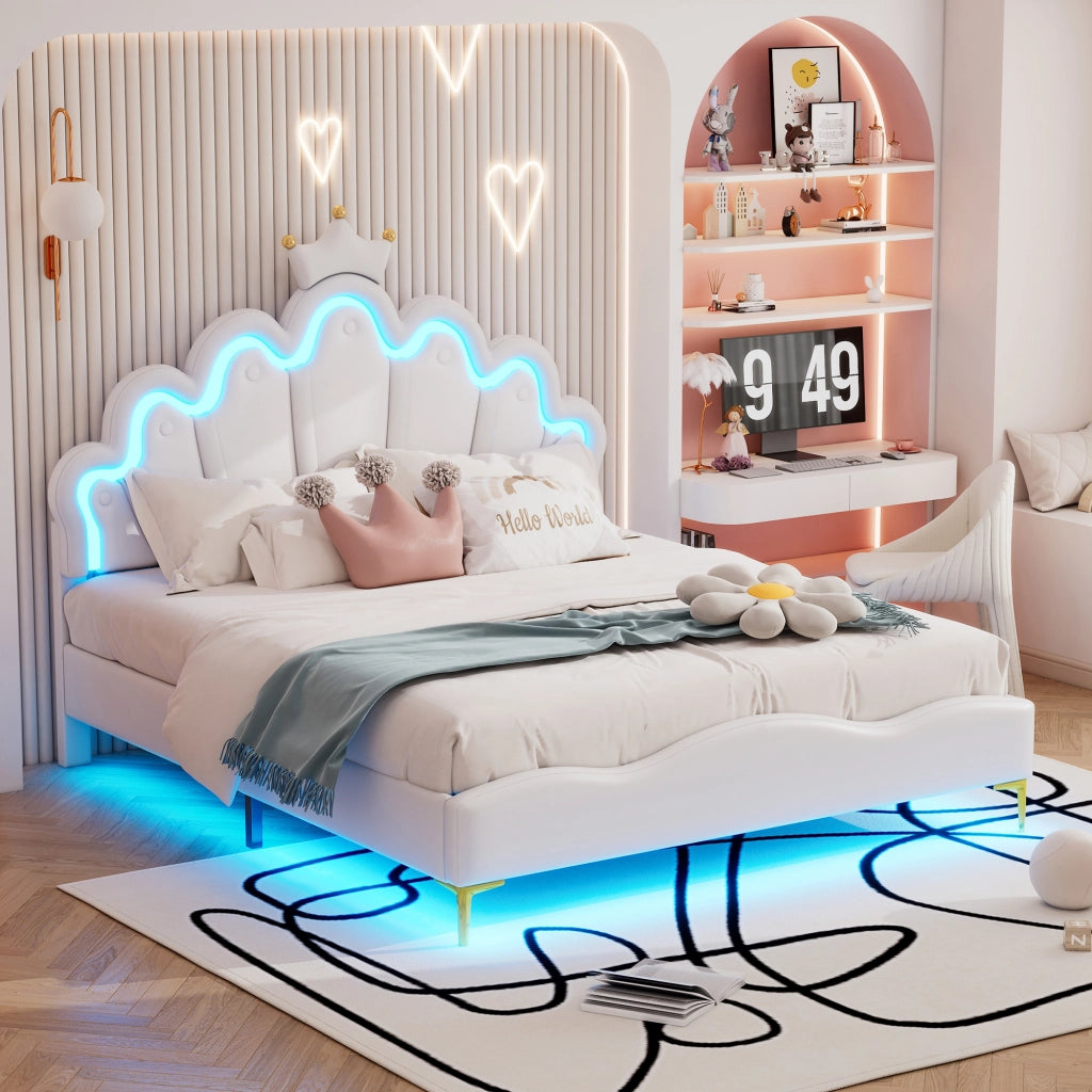 LETTO 140x200 cm in PU Bianco con LED