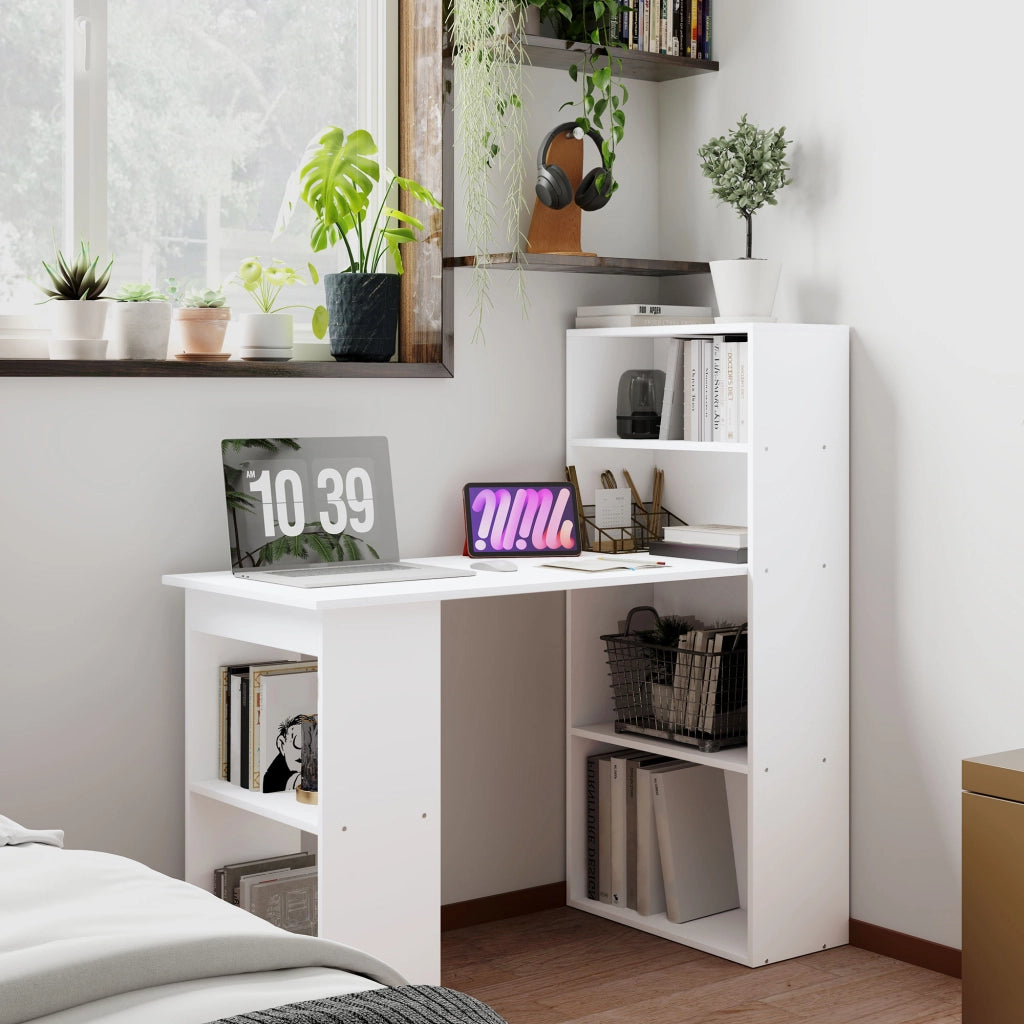 Scrivania Computer con Libreria ¨C Minimal ¨C Bianco 120x55x120 cm