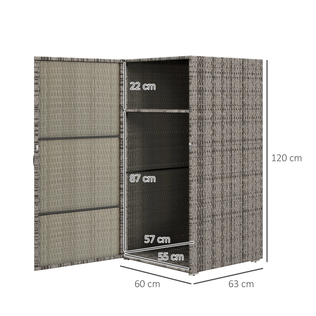 Armadio da Giardino in Rattan PE con 2 Vani, 60x63x120cm, Grigio