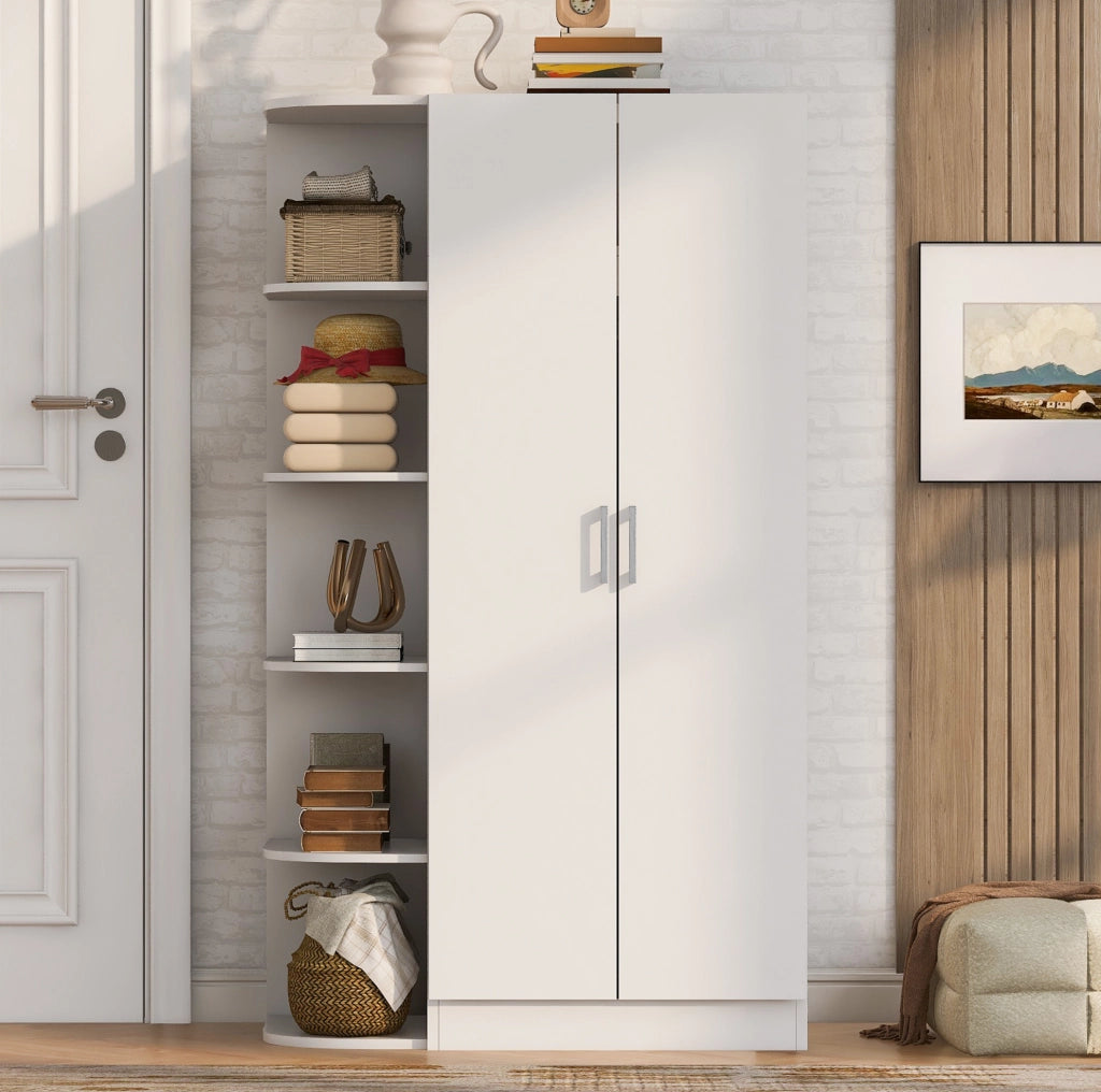 Armadio ULEVR 90x55x170 cm a 2 ante con ripiani e cassetti, MDF bianco