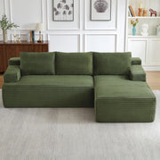 Divano angolare a L 238x152x66 cm in velluto a coste verde, senza montaggio