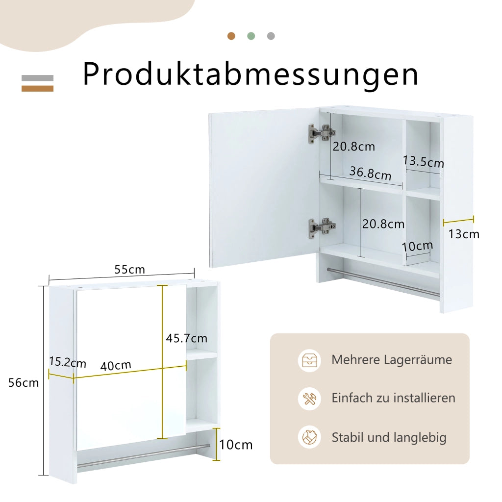 SPECCHIERA DA BAGNO A PARETE Con specchio e ripiani  bianco MDF