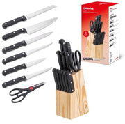 Set Ceppo Coltelli da Cucina in Legno 11 Coltelli + Forbici