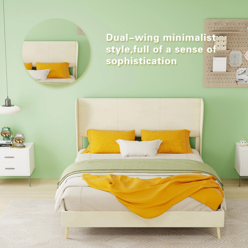 letto imbottito tessuto e metallo beige 140 x 200 cm