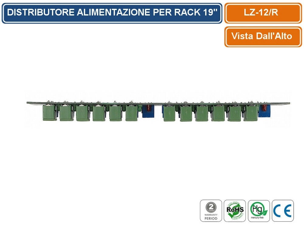 DISTRIBUTORE DI ALIMENTAZIONE 12/24V 16 USCITE 1A SCHEDA PCB MONTAGGIO RACK 19"