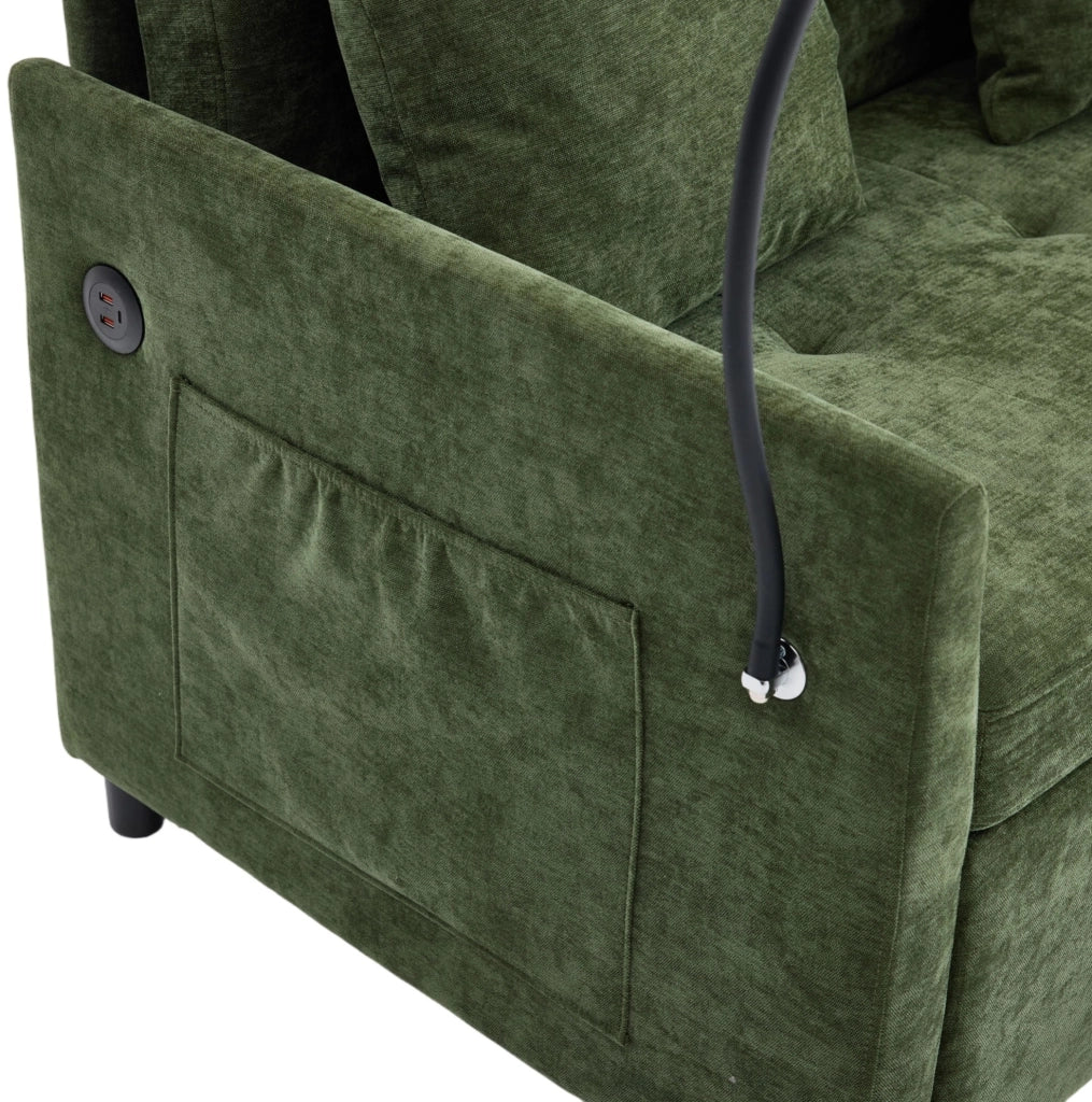 Divano letto singolo pieghevole con USB e supporto tablet verde HOMVRA