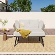 Poltrona da giardino con cuscini sfoderabili e lavabili, struttura in acciaio zincato, tessuto beige e corda kaki per esterno