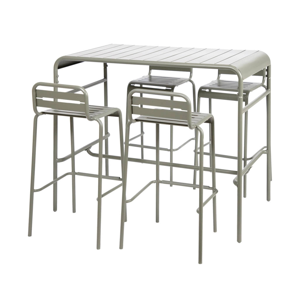 Set tavolo alto da giardino in acciaio con 4 sgabelli, 120cm, verde