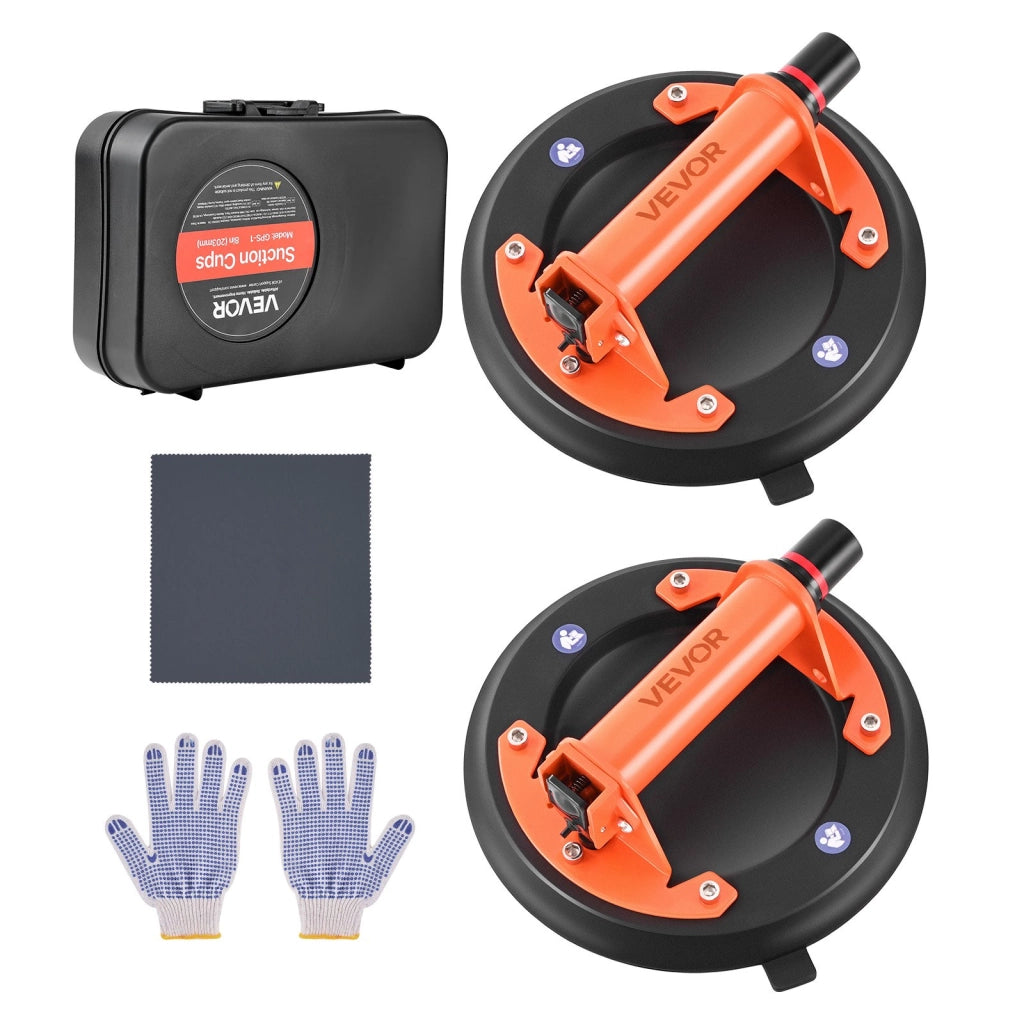 Set 2 Ventose a Vuoto per Vetro e Piastrelle da 203 mm, Portata 195 kg con Custodia, Utensile Robusto per Grandi Formati e Lavori Fai da Te