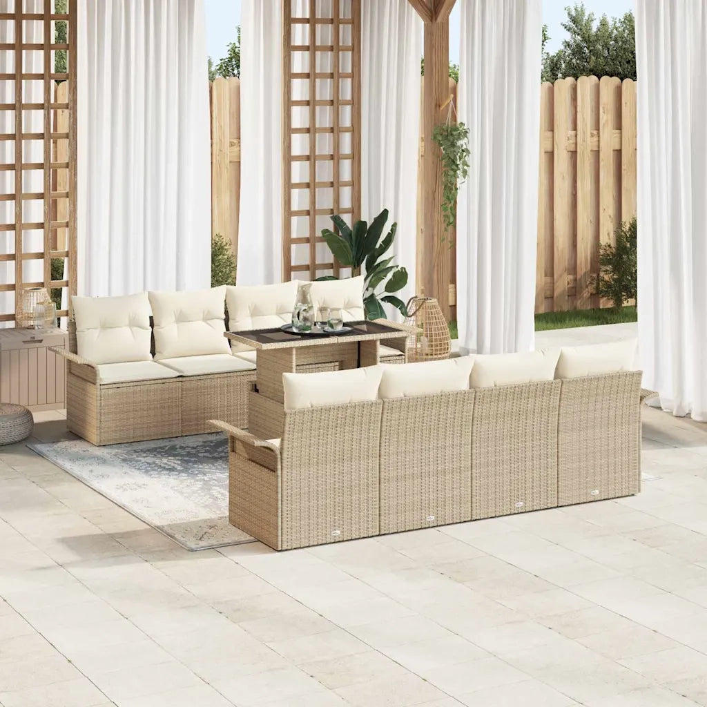 Set Divano da Giardino con cuscino 9 pcs Beige polyrattan