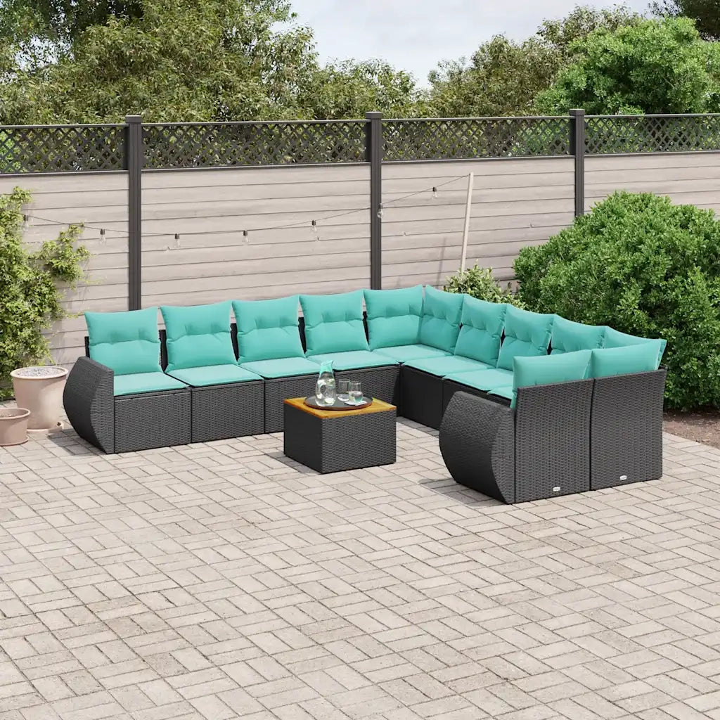 Set Divani da Giardino 11 pz con Cuscini Nero in Polyrattan 3225196