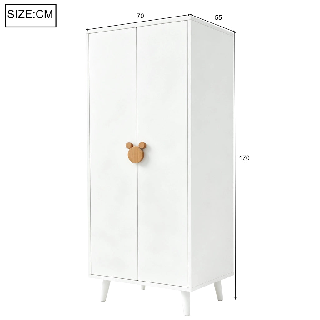 Armadio guardaroba 70x55x170 cm a 2 ante; vano appendiabiti e piedini rialzati; MDF bianco