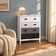 Cassettiera bianca con 5 cassetti e dispositivo anti-ribaltamento 70x38x85 cm per soggiorno e camera da letto