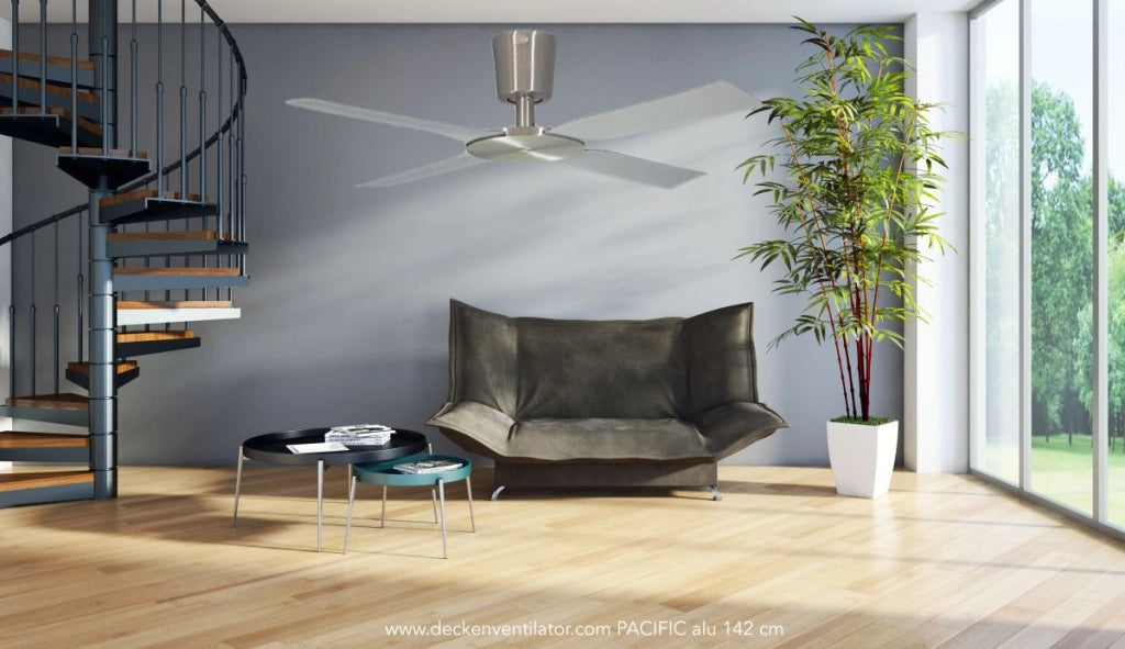 Vam Ventilatore da soffitto alluminio naturale 142 cm a risparmio energetico pale di gomma 142 cm telecomando 6 velocitÃ